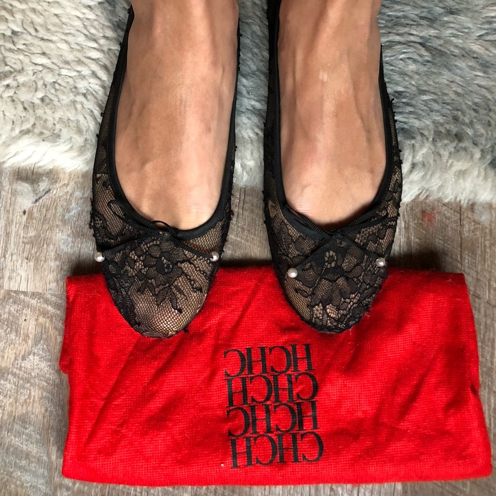 Carolina Herrera lace black flats ballet